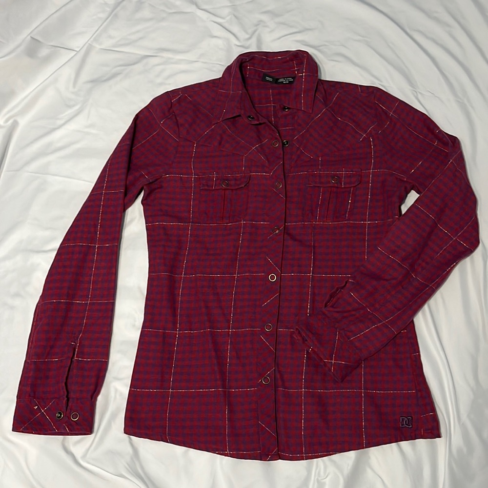 DC red and purple plaid shirt